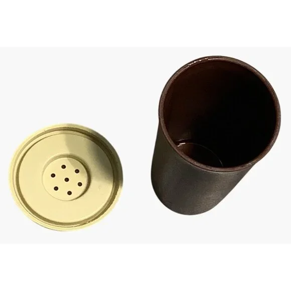 Vintage Tupperware Salt Pepper Shakers #1329 Flip Lids Brown Beige 4.5" Tall - Picture 5 of 7